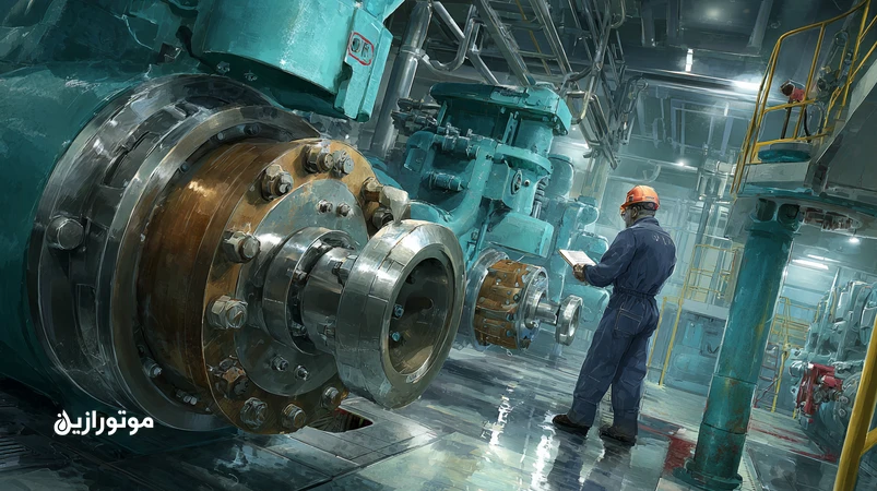 چک‌لیست روانکاری قبل از خروج از اسکله برای محور، گیربکس و پروانه در موتورخانه کشتی با بازبینی سطح روغن، یاتاقان‌ها و آب‌بندی.