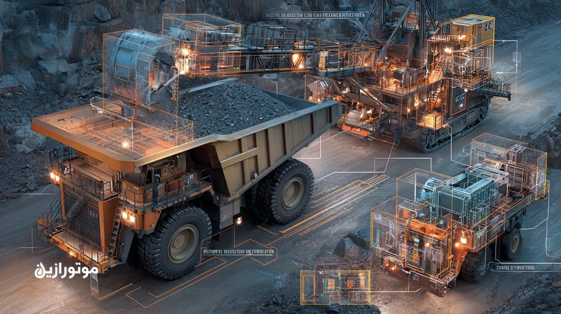 نمای فنی از تجهیزات معدنی تحت بار ضربه‌ای با نمایش شکست لایه روغن (Strain‑Induced Breakdown) در دنده‌ها، یاتاقان‌ها و پین/بوش و تمرکز بر افزودنی EP و فیلم EHL