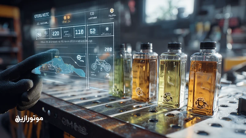 راهنمای انتخاب ویسکوزیته روغن موتور از 0W-20 تا 20W-50 بر اساس اقلیم‌های ایران با نمایش نقشه اقلیمی و بطری‌های گریدهای مختلف