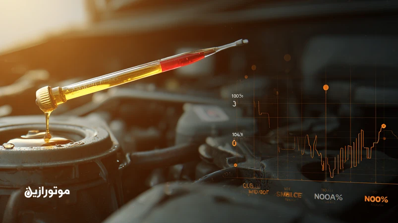 تصویر مفهوم تبخیر روغن موتور در گرمای جنوب با اشاره به شاخص NOACK و کاهش سطح روغن روی گیج در هوای بسیار گرم
