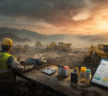 تصویر شاخص برنامه PM روانکار در پروژه عمرانی ایران با ماشینآلات سنگین، نمونهگیری روغن، داشبورد KPI و تمرکز بر مصرف روغن دیزل، دمای یاتاقان و پاکیزگی هیدرولیک