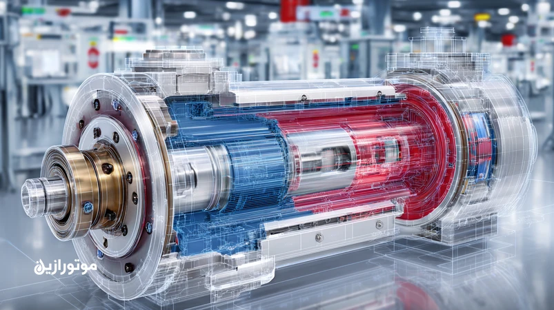 تصویر برشی یاتاقان سرعتبالا با مقایسه بصری گریس پلییوریا (آبی) و گریس کمپلکس لیتیوم (قرمز) برای موتورهای الکتریکی و تجهیزات حساس