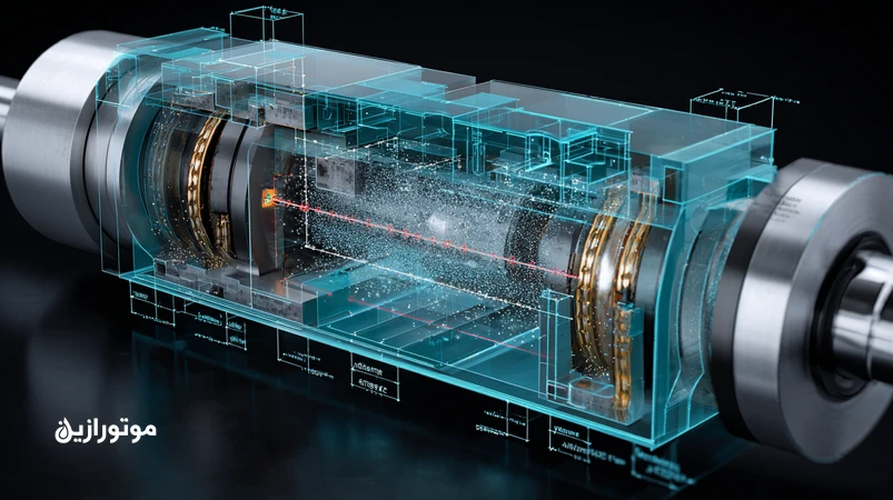 برش مقطعی یاتاقان محور واگن با نمایش ریزساختار گریس و اثر ریزلرزشهای پیوسته بر پایداری برشی، جدایی روغن و نقاط داغ