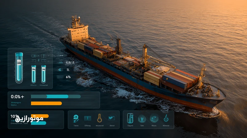 کشتی کانتینری در خلیج فارس با نمودار محدودیت گوگرد ۲۰۲۵، نمایش TBN، پایش روغن دریایی و رویکرد انتخاب روغن برای سوخت کم‌گوگرد