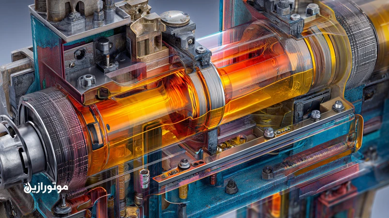 تصویر موتور دیزلی سنگین با نمایش اثر سوخت گوگرددار بر اکسیداسیون روغن، تشکیل اسید و دوده، افت TBN و گرفتگی فیلتر در ناوگان ایران