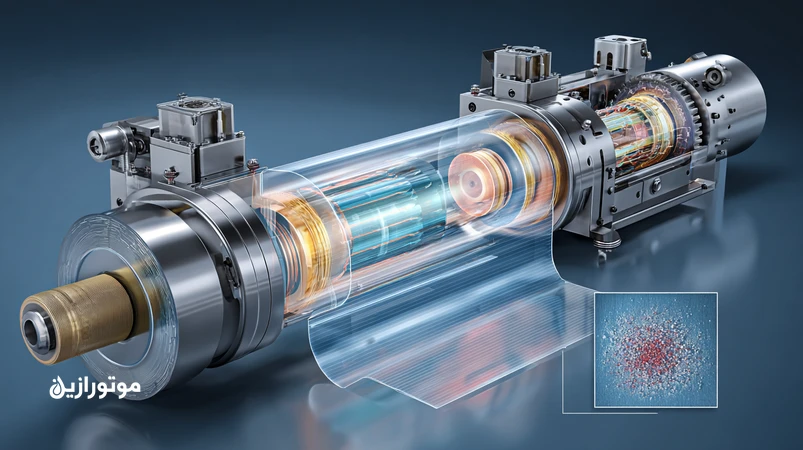 نمای میکروسکوپی فیلم نازک روغن در یاتاقان و غلتک ماشین ریسندگی سرعتبالا با الگوی تماس و آلودگی ذرات نساجی؛ تحلیل پایداری و انتخاب ISO VG مناسب