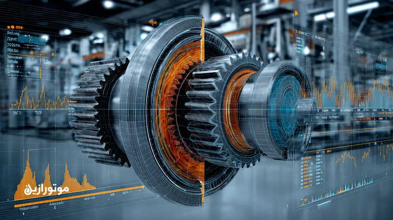 تصویر فنی از یاتاقان و درگیری چرخ‌دنده با نمایش تنش تماس، ریزترک‌های خستگی، طیف ارتعاش و ذرات روغن؛ مرتبط با PM مبتنی بر Tribo‑Fatigue و افزایش عمر سازه‌ای تجهیز