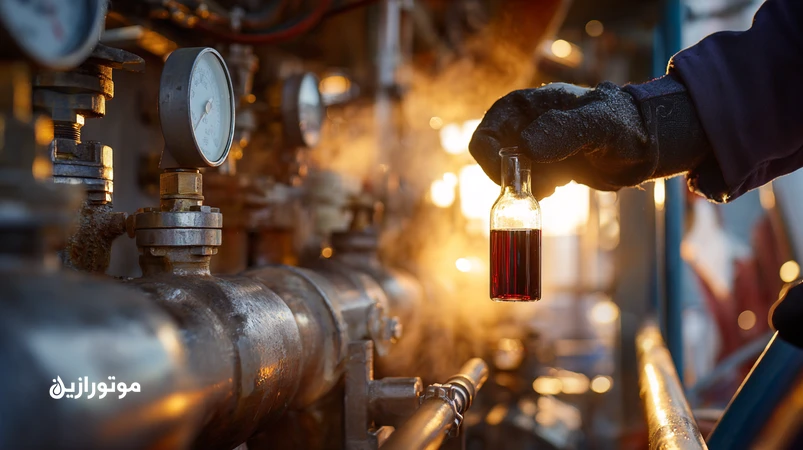 توربین عرشه یدک‌کش در گرمای جنوب با مخزن و مبدل حرارتی و نمونه روغن تیره؛ نمایش بحران دمای کاری و اکسیداسیون روغن توربین در بنادر ایران