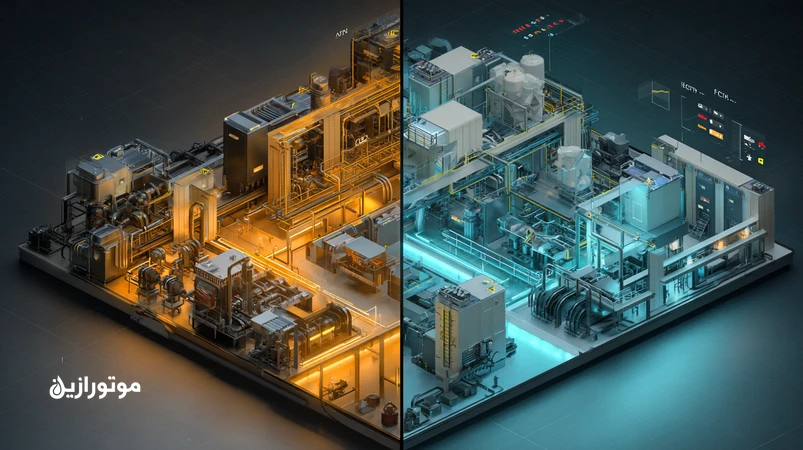 مقایسه بصری روغن توربین معدنی و سنتتیک در نیروگاه از نظر اکسیداسیون، وارنیش و راندمان انرژی با نمایش مدار روغن و تجهیزات کنترلی