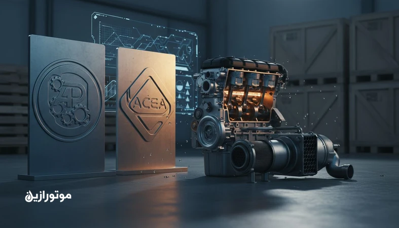 تصویر مفهومی از به‌روزرسانی استانداردهای API و ACEA و اثر آن بر انتخاب روغن موتور و سازگاری با موتورهای جدید و سیستم‌های پس‌پالایش در بازار ایران