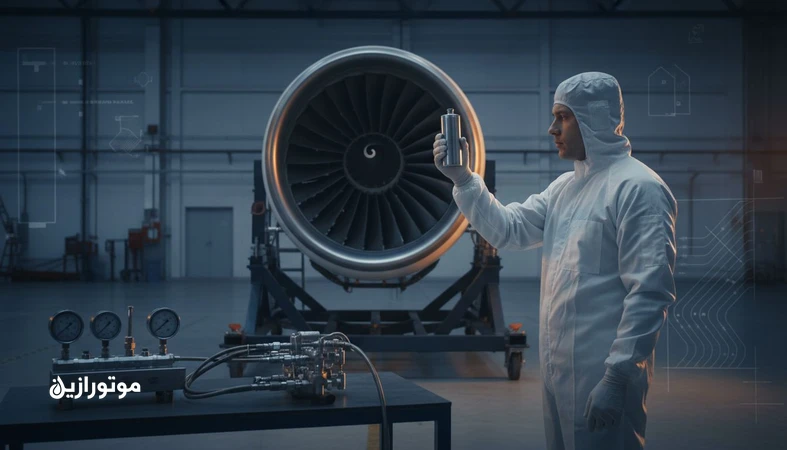 تصویر تعمیر و نگهداری موتور جت و نمونه‌برداری روغن برای استانداردهای روانکار هواپیما (SAE، MIL) و تأییدیه‌های OEM