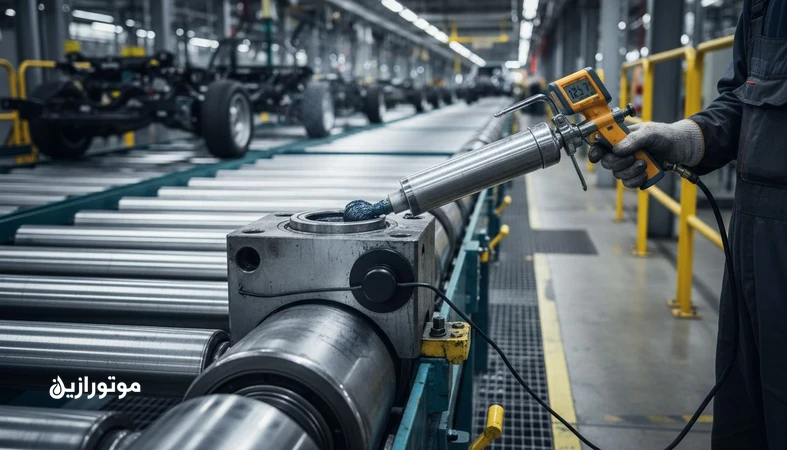 گریس‌کاری یاتاقان در خطوط مونتاژ با نمایش پایش دما و لرزش برای تشخیص کم‌گریسی و بیش‌گریسی