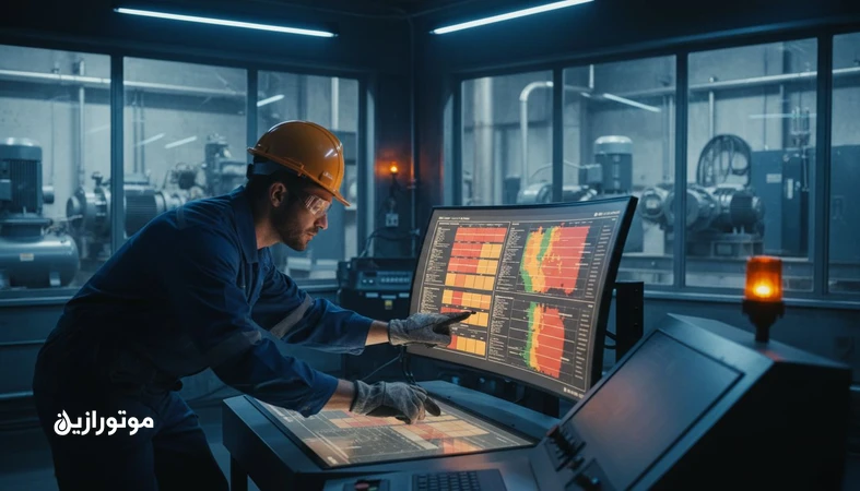 نمایی صنعتی از مهندس نت در حال تحلیل ماتریس بحرانیبودن تجهیزات (Criticality) برای اولویتبندی PM و کاهش خرابی تکراری