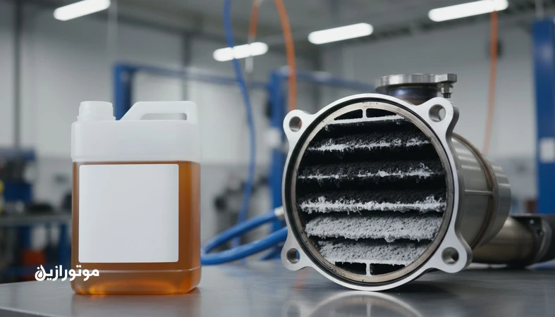 نمای نزدیک از فیلتر دوده دیزل (DPF) و مفهوم روغن دیزل Low SAPS برای انتخاب روغن مناسب در ناوگان و خودروهای دیزلی ایران