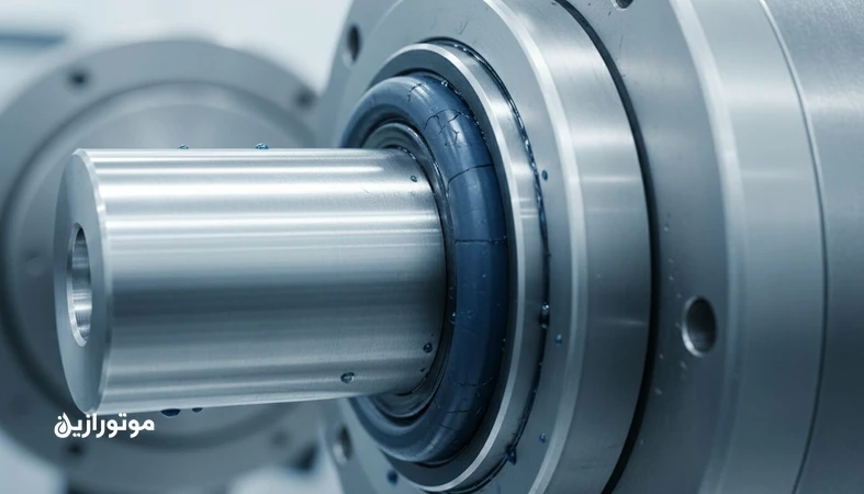 نمای نزدیک از آب‌بند و اورینگ در سیستم روغن هوایی توربین با نشانه‌های تورم و ترک؛ تصویر مرتبط با سازگاری الاستومرها و علت خرابی زودهنگام آب‌بندها