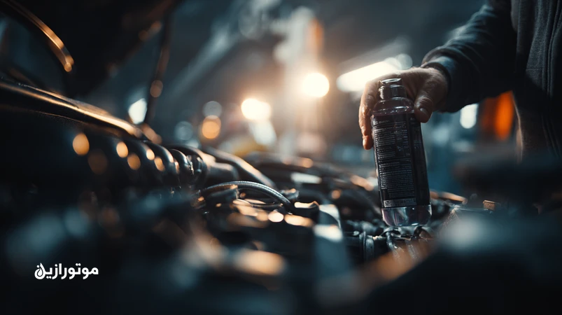 تصویر موتور خودرو LPG در تعمیرگاه با تمرکز بر انتخاب روغن موتور مناسب، دمای بالاتر احتراق و سایش سوپاپ‌ها