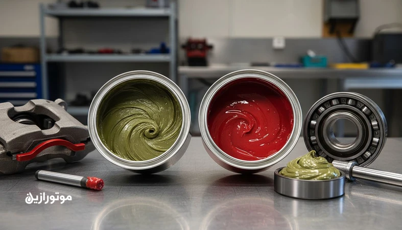 مقایسه گریس EP2 با گریس نسوز کالیپر در خودرو کنار کالیپر ترمز و یاتاقان چرخ