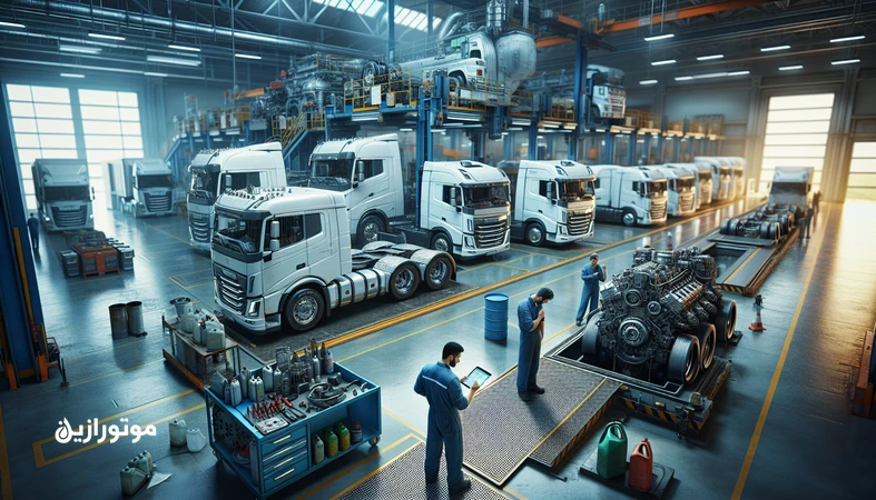 ناوگان کامیون دیزلی در تعمیرگاه با مقایسه نتایج تحلیل روغن موتور و انتخاب برند مناسب روغن ناوگان