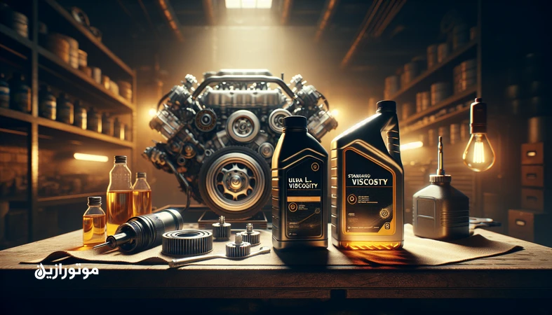مقایسه روغن موتور کم‌مصرف با روغن معمولی کنار موتور خودرو و ابزار سرویس؛ بررسی مزایا و ریسک‌های ویسکوزیته پایین