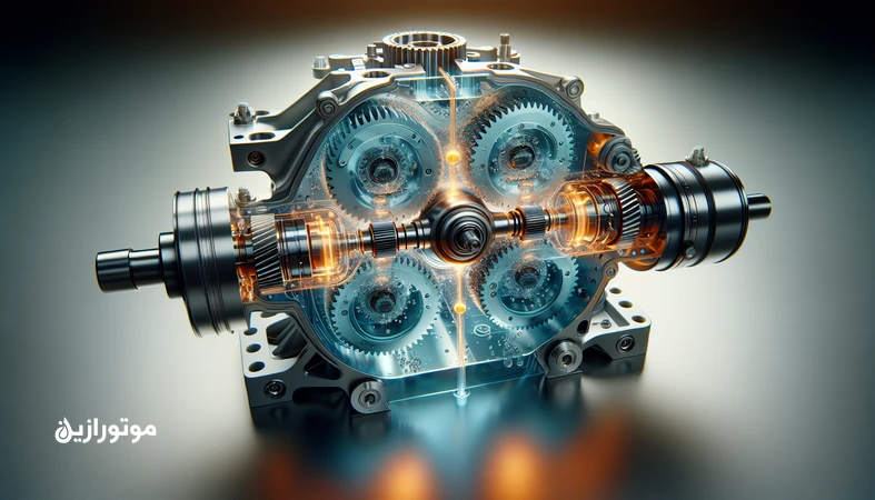 نمای نزدیک از گیربکس و محور محرک خودرو برقی با سیال روانکار نسل جدید برای خنک‌کاری و سازگاری الکتریکی