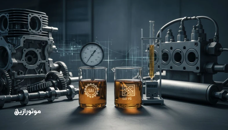 تصویر مفهومی مقایسه و تبدیل SAE به ISO VG با تأکید بر نقش دما و ویسکوزیته در انتخاب روانکار