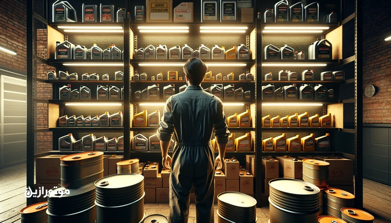 مدیریت روغن‌های نیمه‌مصرف در اتوسرویس با قفسه‌بندی و برچسب‌گذاری صحیح قوطی‌ها و بشکه‌های روغن موتور