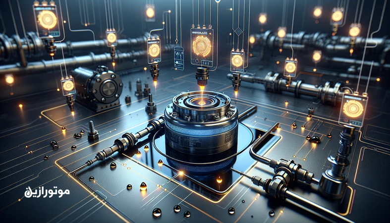 تصویر مفهومی روغن‌کاری هوشمند با سنسورهای پایش وضعیت روغن و اتصال IoT برای تصمیم‌گیری داده‌محور در روانکاری