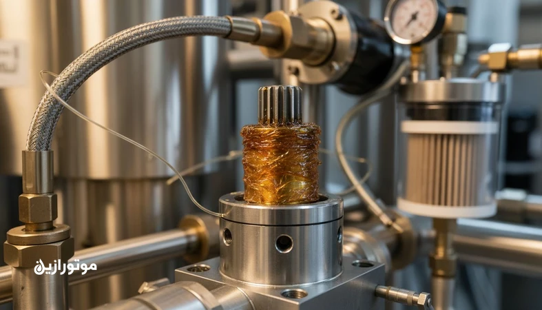 رسوب وارنیش روی سروو ولو در روغن توربین و سیستم هیدرولیک همراه با مسیر فیلتراسیون و نشانههای اکسیداسیون روغن