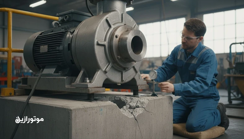 بازرسی فونداسیون و تشخیص Soft Foot روی مجموعه پمپ و موتور برای کاهش لرزش، شکست یاتاقان و ترک‌خوردگی